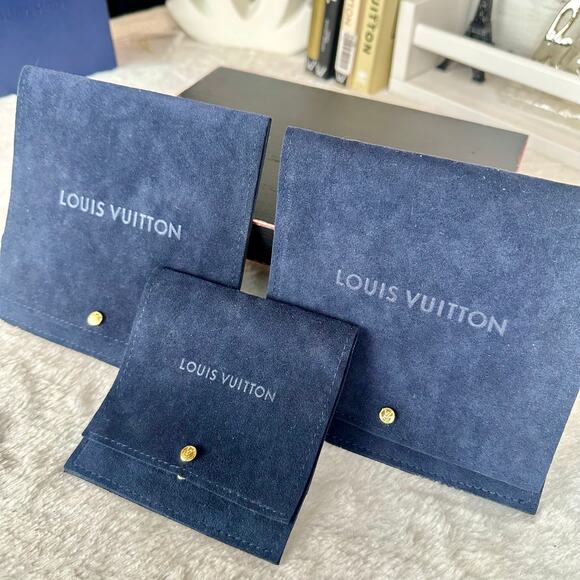 Louis Vuitton Navy Blue Suede Leather Jewelry Storage Pouches ONE POUCH NEW - Picture 3 of 7